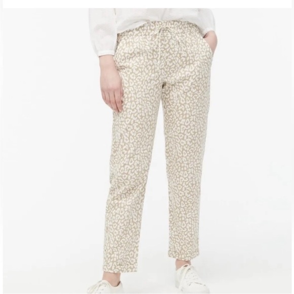 J. Crew Factory Pants - J. Crew Factory Linen Cotton Leopard Drawstring Pants. Size 14. Tan and White.